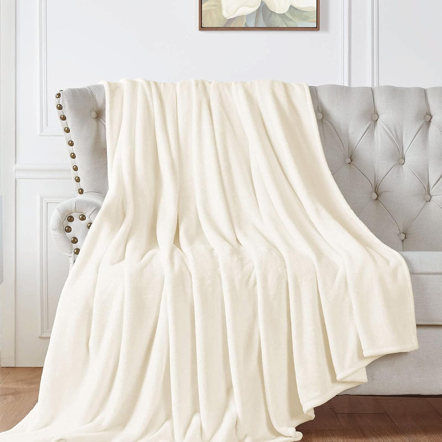 Fleece Blanket Plush Throw Fuzzy Lightweight (Twin Size 60X80 Cream) Super Soft Microfiber Flannel Blankets for Couch, Bed, Sofa Ultra Luxurious Warm and Cozy for All Seasons