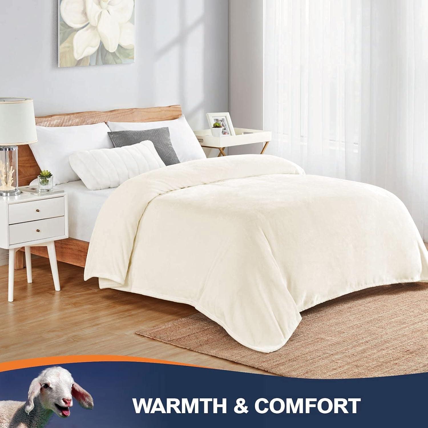 Fleece Blanket Plush Throw Fuzzy Lightweight (Twin Size 60X80 Cream) Super Soft Microfiber Flannel Blankets for Couch, Bed, Sofa Ultra Luxurious Warm and Cozy for All Seasons