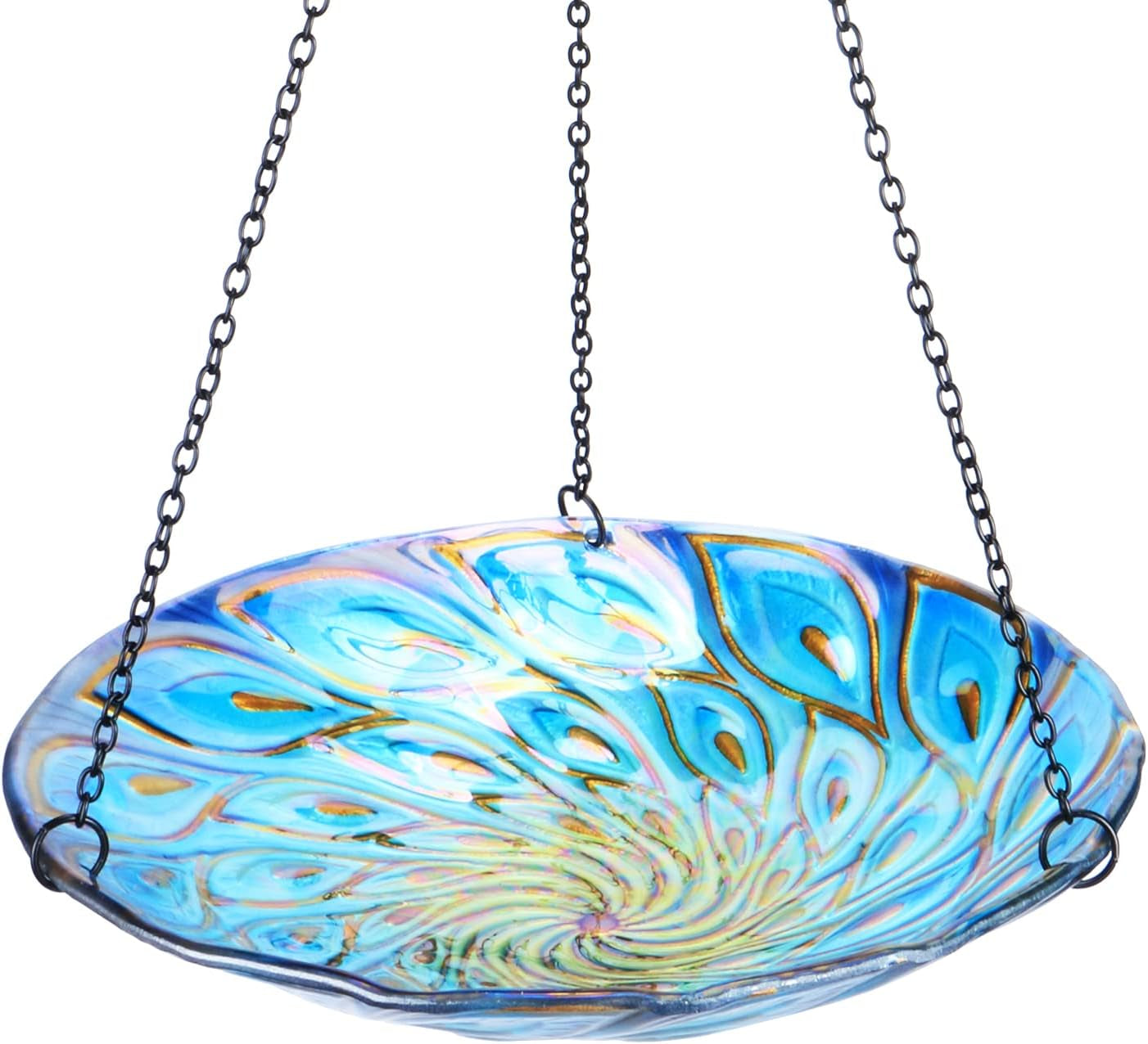 11 Inch Hanging Bird Bath Glass Birdbath Peacock Outdoor Birdfeeder for Garden Yard Decoration