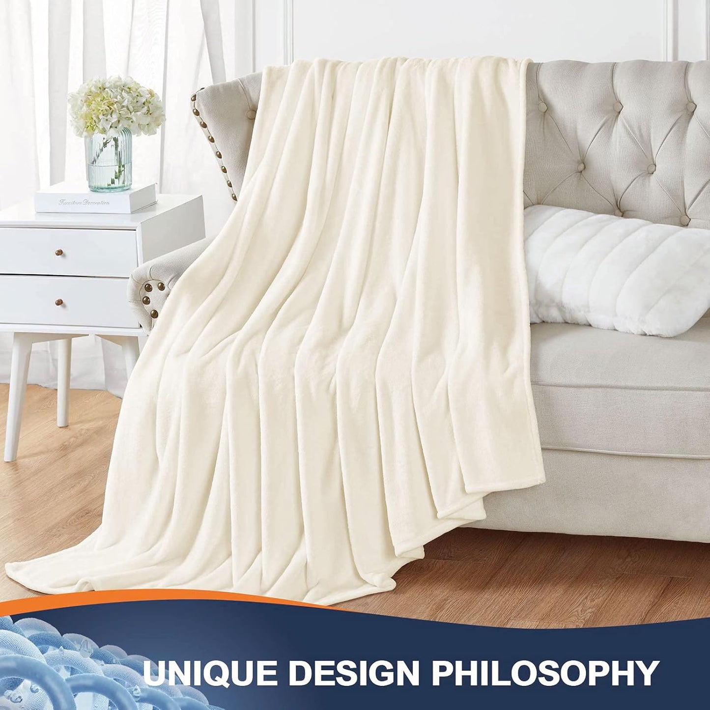 Fleece Blanket Plush Throw Fuzzy Lightweight (Twin Size 60X80 Cream) Super Soft Microfiber Flannel Blankets for Couch, Bed, Sofa Ultra Luxurious Warm and Cozy for All Seasons