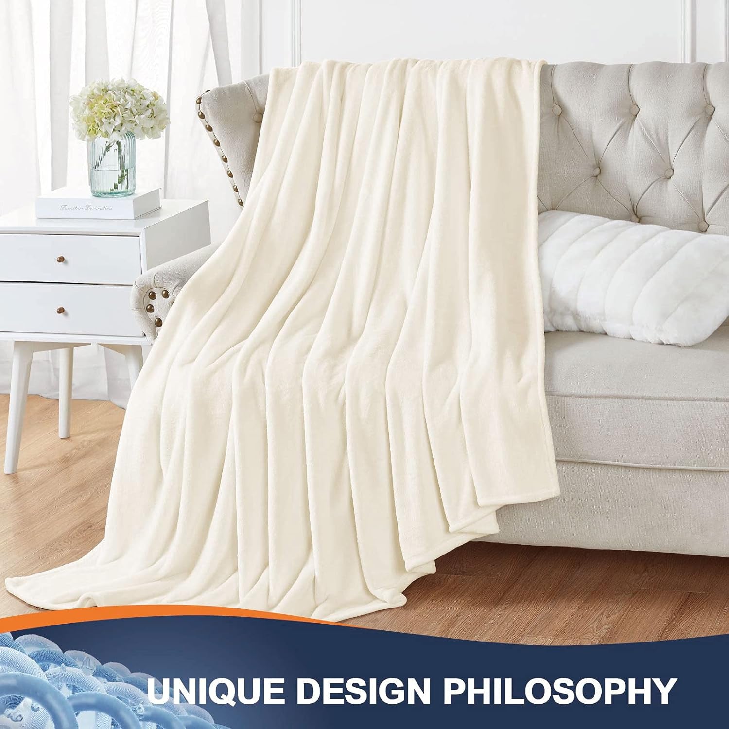 Fleece Blanket Plush Throw Fuzzy Lightweight (Twin Size 60X80 Cream) Super Soft Microfiber Flannel Blankets for Couch, Bed, Sofa Ultra Luxurious Warm and Cozy for All Seasons