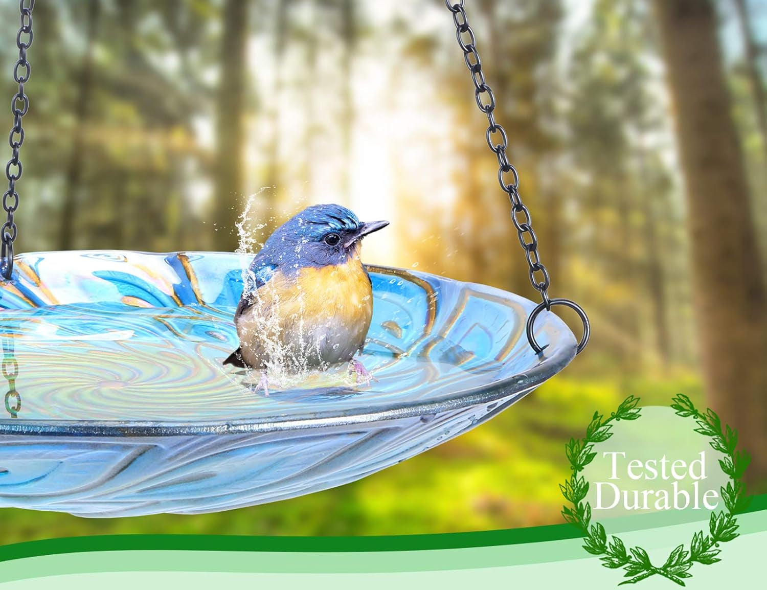 11 Inch Hanging Bird Bath Glass Birdbath Peacock Outdoor Birdfeeder for Garden Yard Decoration